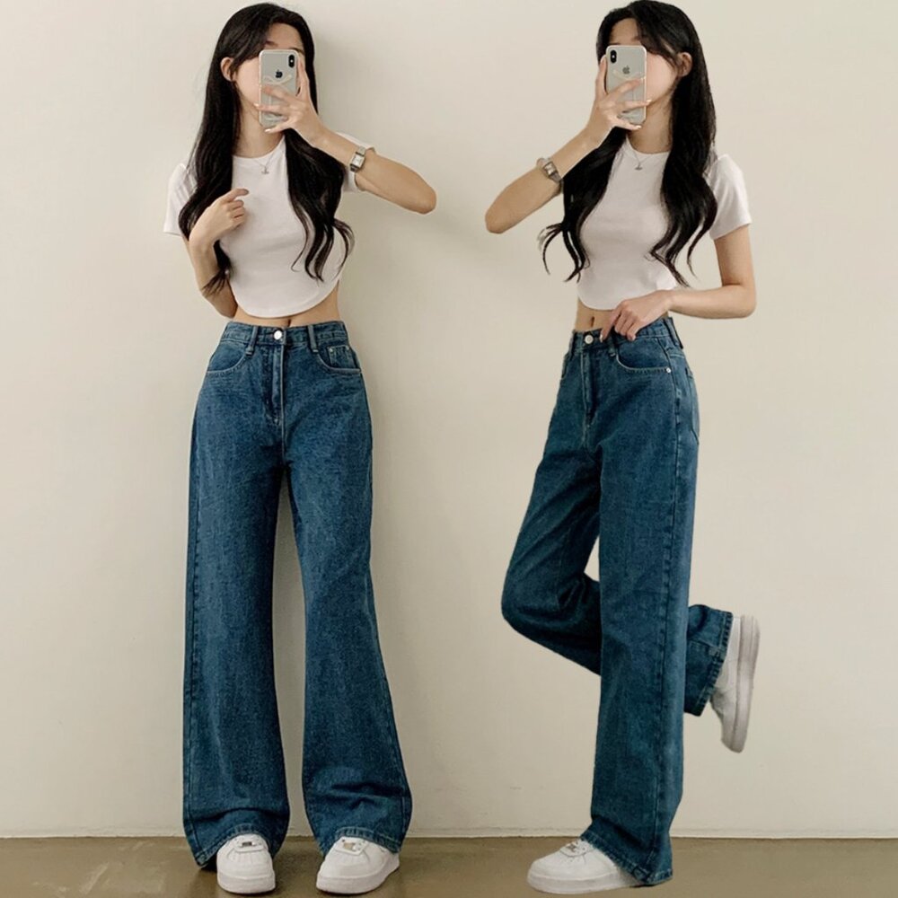 Navy Blue Straight Leg Jeans Petite Women